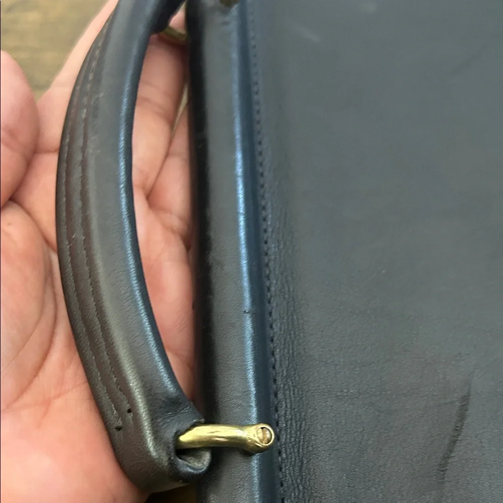 Coach Black Leather Briefcase with Gold-Tone Turn Lock